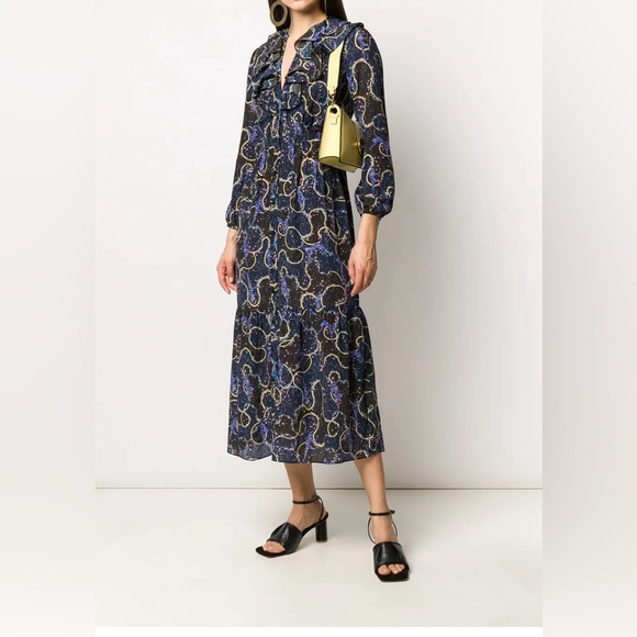 New! Saloni Ginny Midi Silk Crepe De Chine Dress in Cosmo Dancers 💫✨ US 4 NWT! - Picture 7 of 16